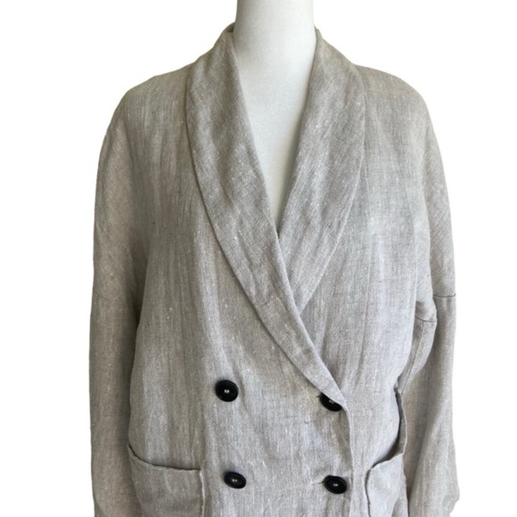 Zara Oversized Lagenlook Double Breasted Linen Blazer Jacket Oatmeal Size XS - Picture 4 of 16